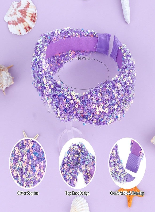 YARIEW Sequin Knotted Headband for Women - Sparkle Wide Knot Hair Bands Accessories - Cute Little Girl Princess Headband - Glitter Girls Hair Accessories (Purple) - Image 2